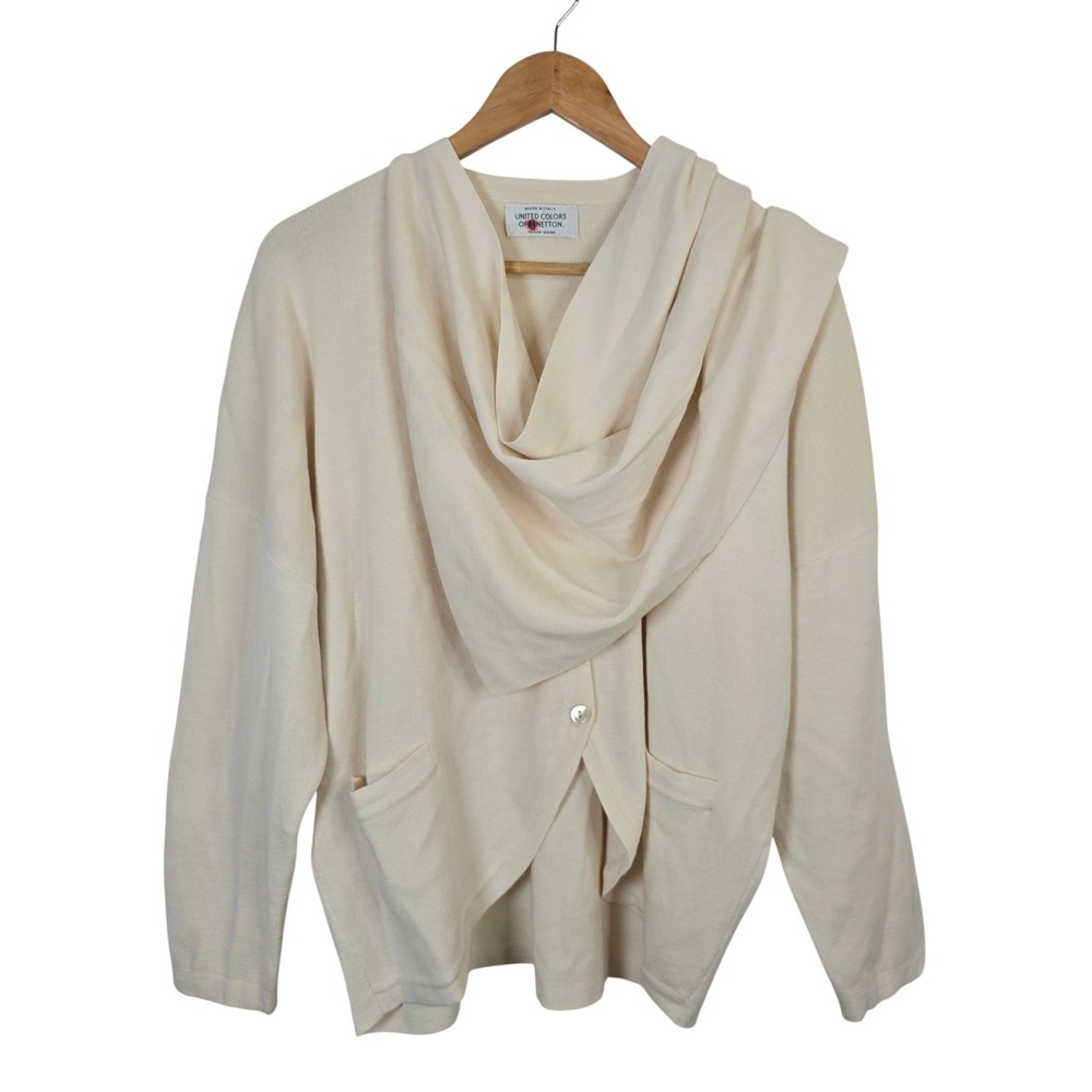 United Colors of Benetton Vintage Made in Italy Wool Blend Scarf Cardigan Cream